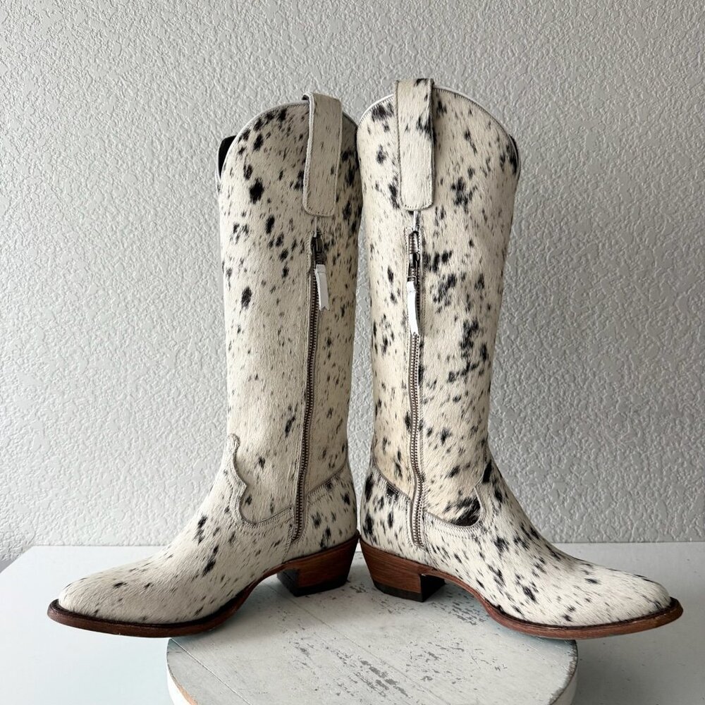 Lane Boots Womens Cowhide Cowboy Boots Tall Black Western Cow Skin Size 7.5 NEW - Picture 8 of 13